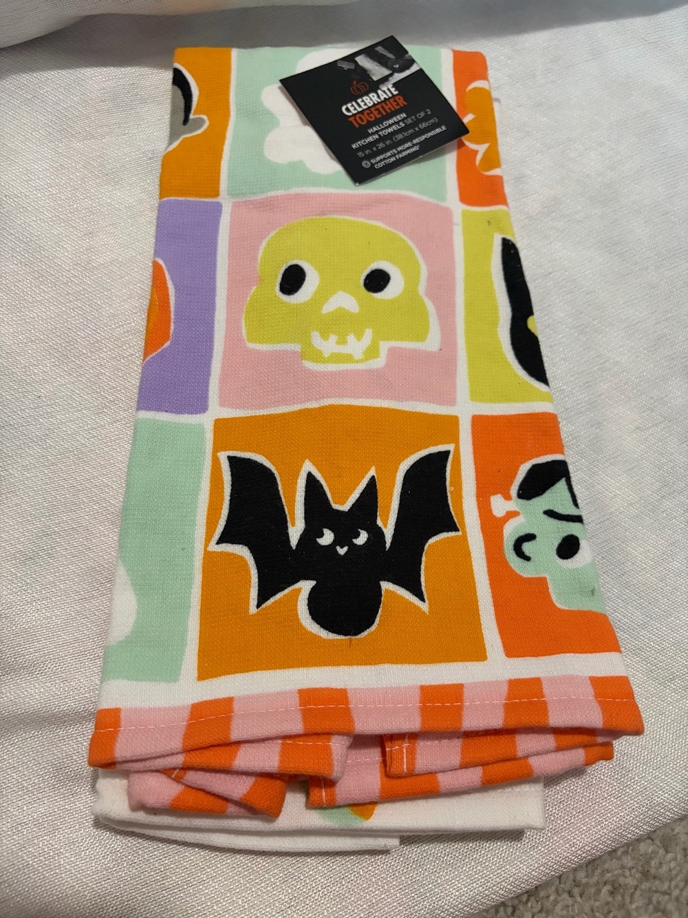 Celebrate Together Halloween Kitchen Towels Set of 2 Retro Pastel Spooky